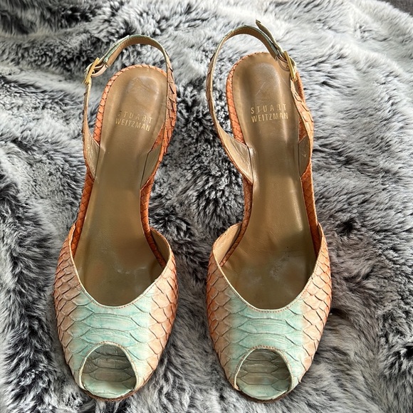 Stuart Weitzman Multi Color Leather Snakeskin Slingback Sandals Size 7.5 - Picture 3 of 9